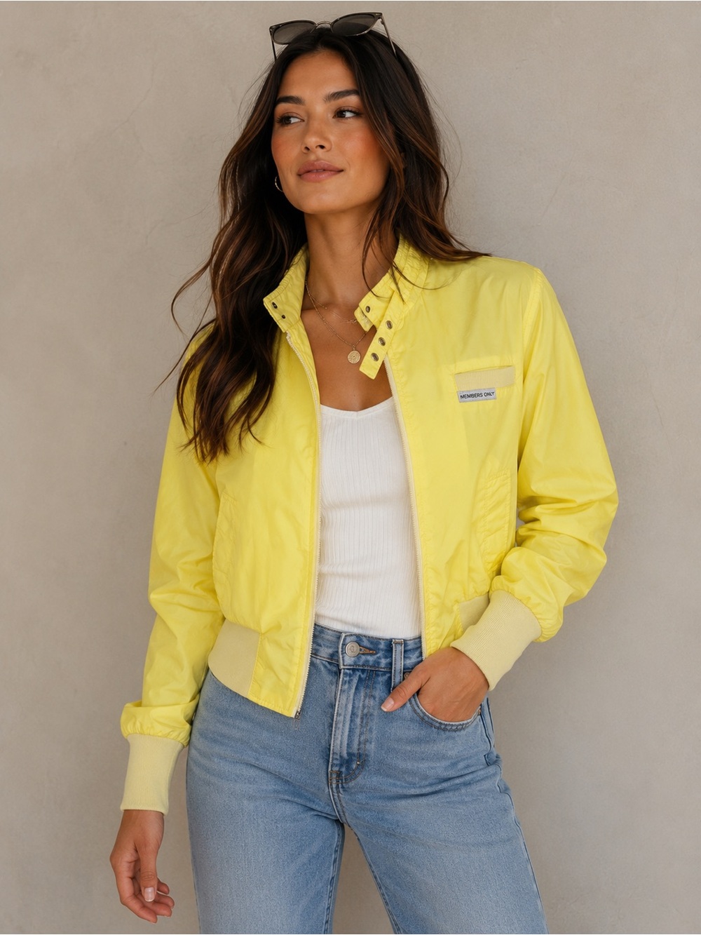 Members Only Yellow Woman’s Retro Bomber Nylon Jacket